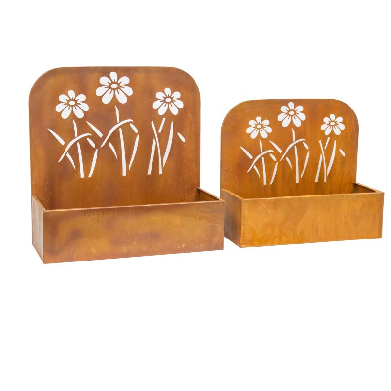V637-48106PLN-202508251525-02 Set 2 Nested Rust 'Flowers' Wall / Floor Planters 50cm, 45cm - Image 3