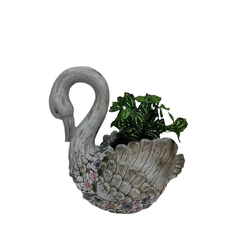 V637-49481SWN-202508251310-03 Swan + Flowers Planter w Hole + Plug 52cm - Image 4