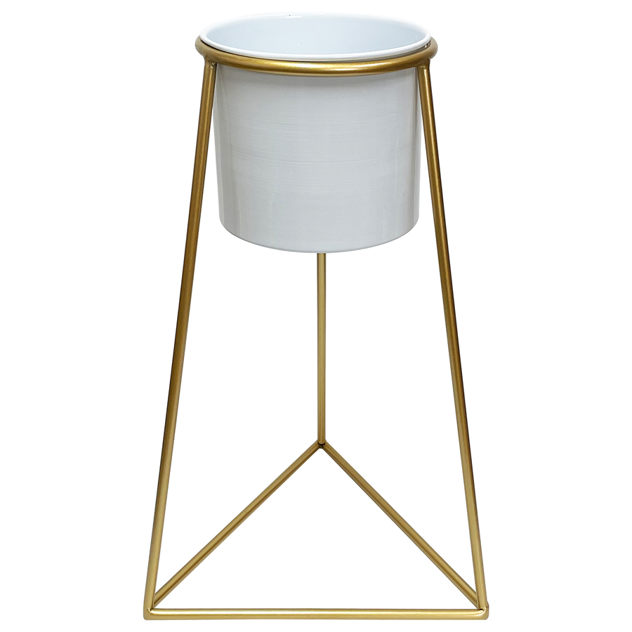 OLYMPUS DIGITAL CAMERA White Planter on Gold Pyramid Stand 45cm - Image 2