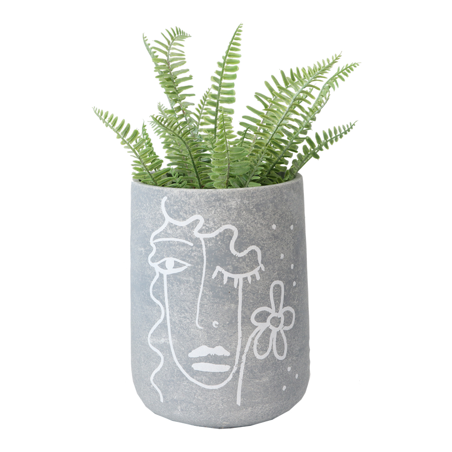 V637-88705PLN-202508251635-01 Tall Contemporary Line Face Pot planter w Hole & Plug 24cm - Image 2