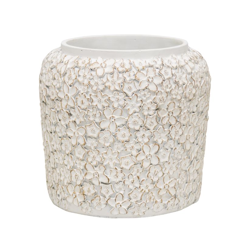 V637-88756PLN-202508251655-01 White Flower Embossed Planter w Hole + Plug 25cm - Image 2