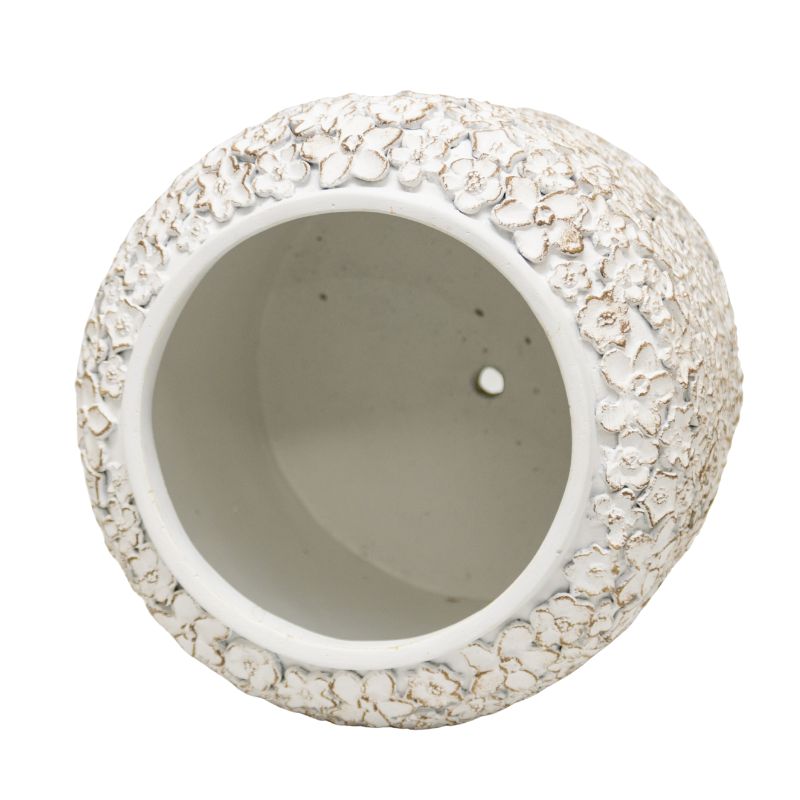 V637-88756PLN-202508251655-02 White Flower Embossed Planter w Hole + Plug 25cm - Image 3