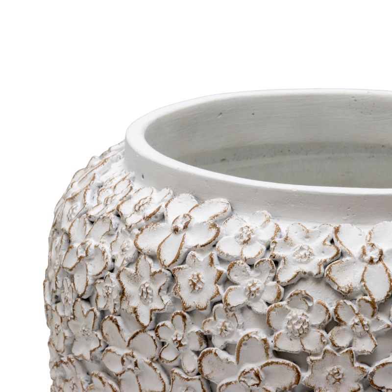 V637-88756PLN-202508251655-03 White Flower Embossed Planter w Hole + Plug 25cm - Image 4