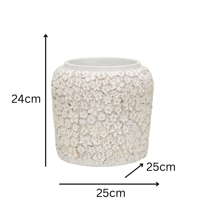 V637-88756PLN-202508251655-04 White Flower Embossed Planter w Hole + Plug 25cm - Image 5