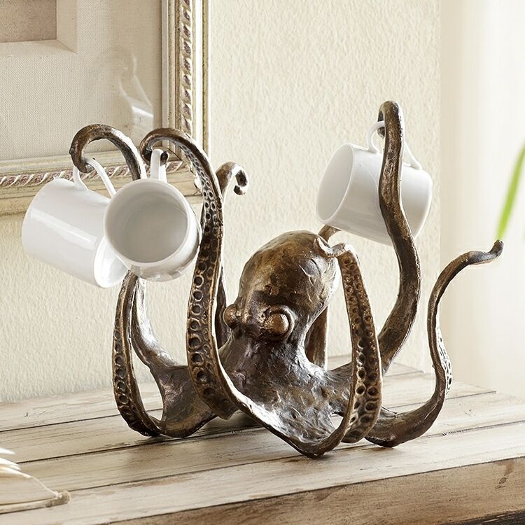 V888-ELOSUNG32868-202507071021-01 Bronze Vintage Bronze Octopus Mug Holder - Decorative Resin Statue & Countertop Cup Rack - Image 2