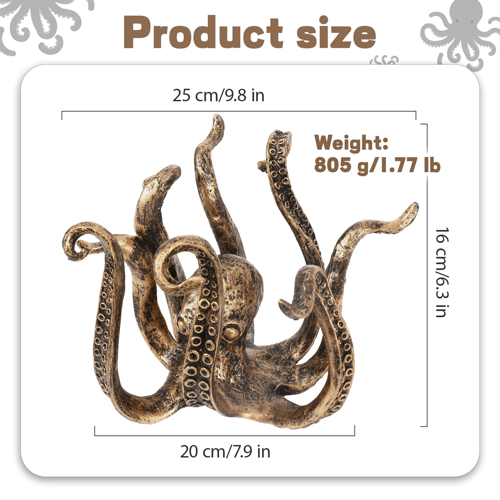 V888-ELOSUNG32871-202507071025-02 Blue Vintage Bronze Octopus Mug Holder - Decorative Resin Statue & Countertop Cup Rack - Image 3