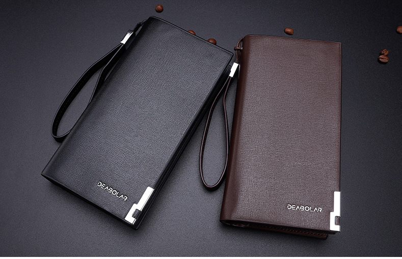 V888-ELOSUNG32977-202507180935-01 Brown Men's Business Casual Long Wallet Clutch - PU Leather Large Capacity Phone & Card Holder with Wrist Strap - Image 2