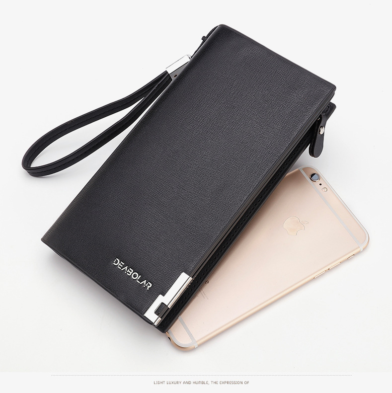 V888-ELOSUNG32977-202507180935-02 Brown Men's Business Casual Long Wallet Clutch - PU Leather Large Capacity Phone & Card Holder with Wrist Strap - Image 3