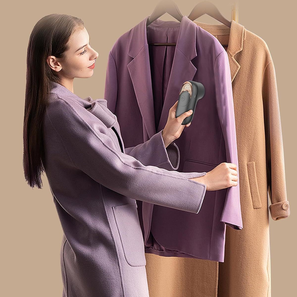 V888-ELOSUNG33726-202507180935-02 White Digital Display Electric Lint Remover - 3-Speed USB Rechargeable Fabric Shaverc - Image 3