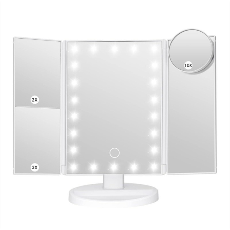 V888-ELOSUNG33732-202507221430-00 White LED Lighted Tri-Fold Vanity Mirror with 2X/3X/10X Magnification - Image 1