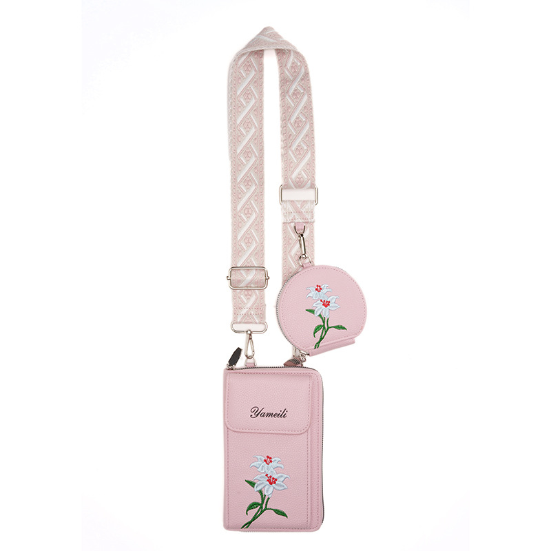 V888-ELOSUNG33773-202508141910-00 Pink Chic Floral Embroidered 2-in-1 Crossbody Phone Bag with Coin Purse - Image 1