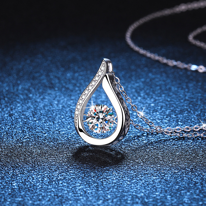 V888-ELOSUNG33785-202508191030-01 Dazzling Teardrop Dancing Moissanite Necklace S925 Sterling Silver Pendant - Image 2