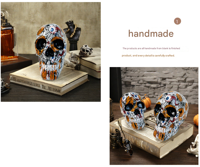 V888-ELOSUNG33885-202509091615-01 Big Black Colorful Floral Skull Statue - Intricate Day of the Dead Style Resin Figurine for Halloween & Home Decor - Image 2