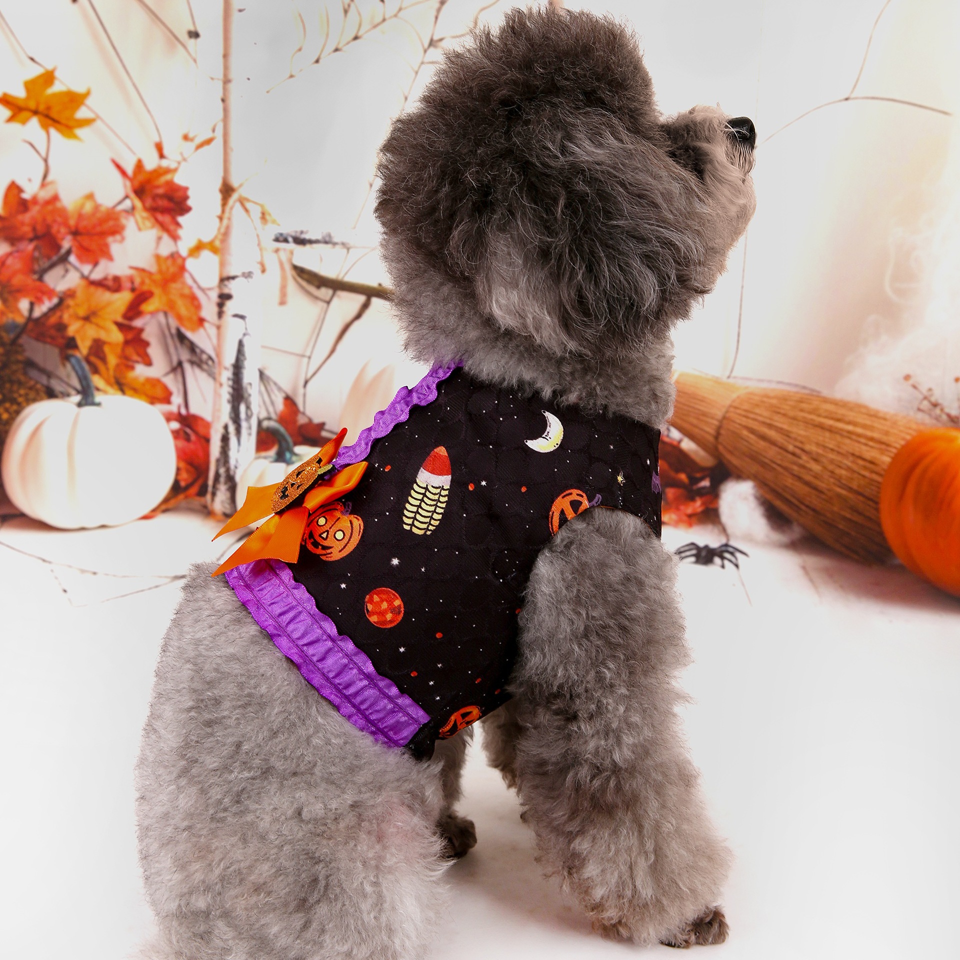 V888-ELOSUNG33893-202509091720-00 L Halloween Pumpkin Dog Harness Dress - Festive Costume Vest with Leash Ring for Small Dogs - Image 1