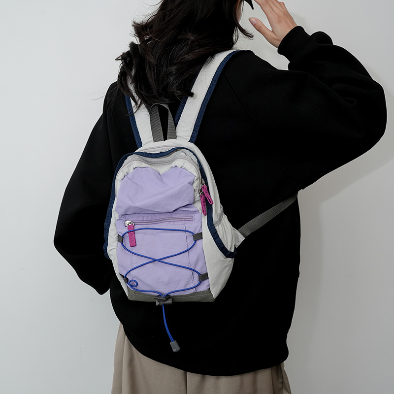 V888-ELOSUNG33974-202509221021-00 Purple Mini Lightweight Drawstring Backpack for Women - Small Casual Travel Daypack - Image 1