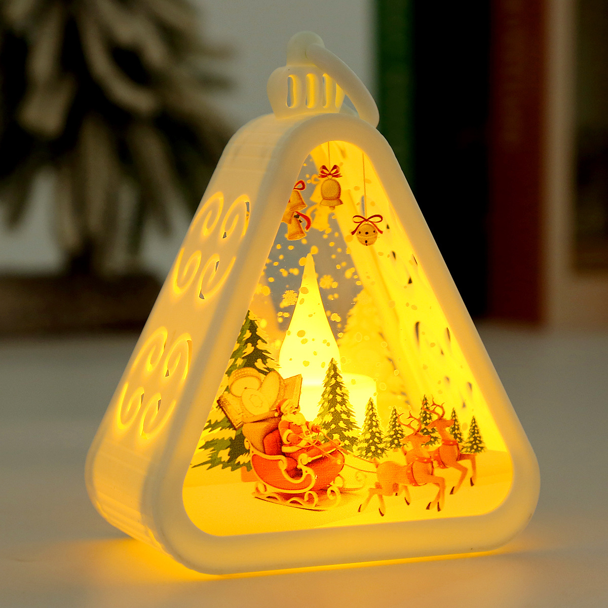 V888-ELOSUNG34406-202507111003-00 White Elk Charming Christmas Scene Mini Lanterns (Set of 3) - Battery Operated LED Lights for a Cozy Holiday Glow - Image 1