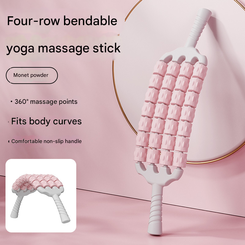 V888-ELOSUNG34432-202507151016-00 Pink Four-Row Bendable Massage Roller - Muscle Relaxation and Sensory Integration Training for Children - Image 1