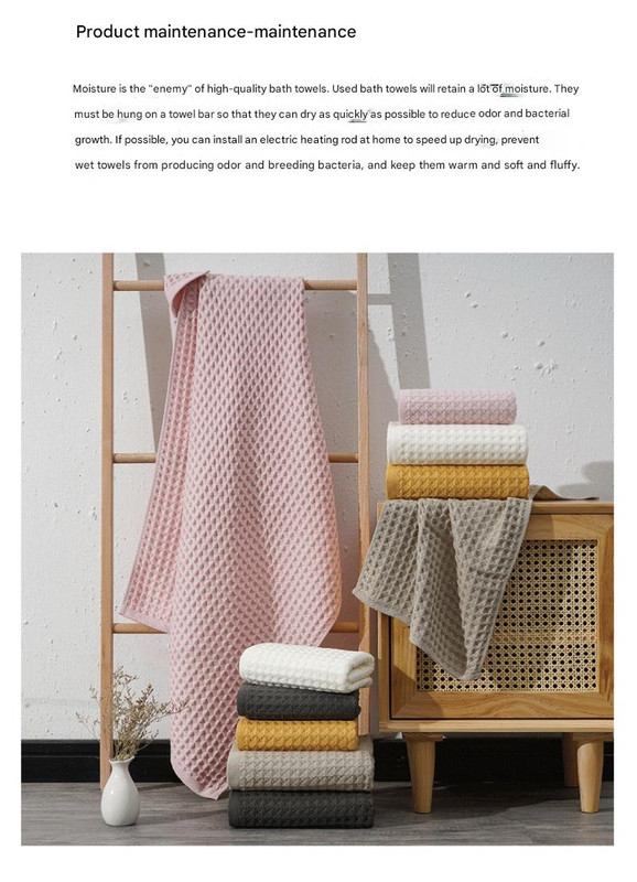 V888-ELOSUNG35602-202507070955-02 Luxurious 100% Cotton Waffle Weave Towel Set - 3-Piece Absorbent, Quick-Drying & Soft(Yellow) - Image 3