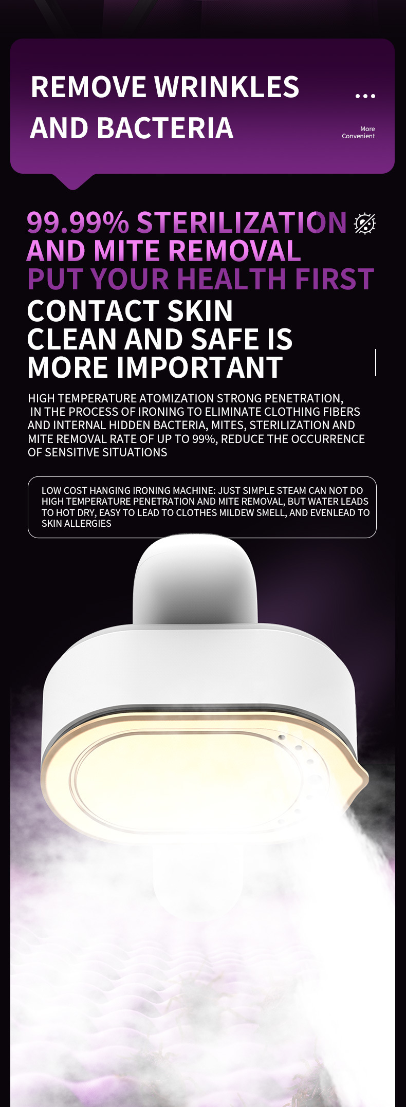 V888-ELOSUNG35659-202507111010-07 Portable Handheld Garment Steamer & Mini Iron - Smart Temperature Control, Rapid Heating & Powerful Steam for All Fabrics(White) - Image 8