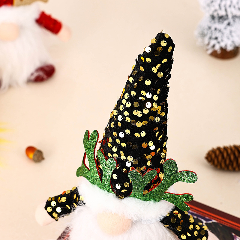 V888-ELOSUNG35810-202508011026-04 Light-Up Christmas Gnome Plush Doll with Sequin Hat & Antlers - Festive LED Tabletop Decoration(gold) - Image 5