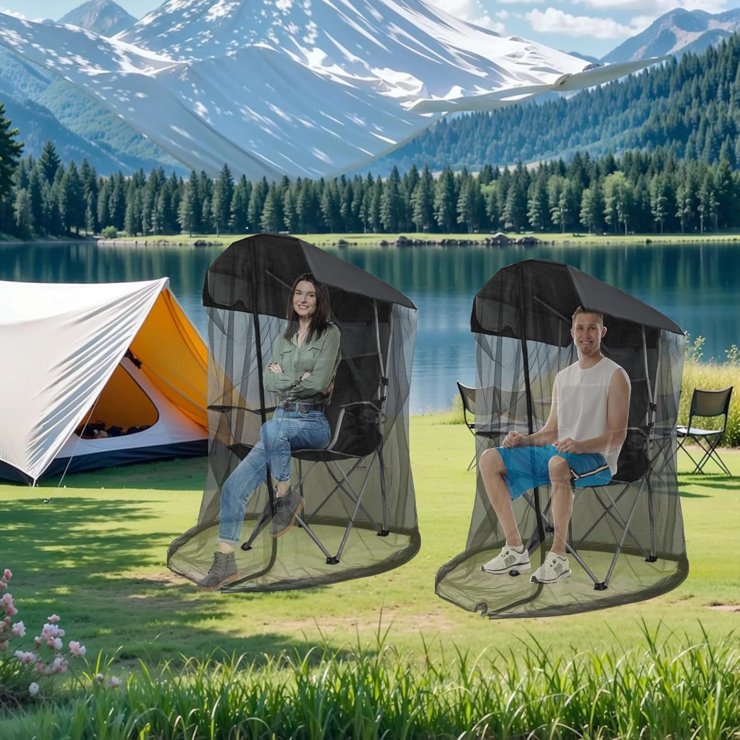 V888-ELOSUNG35847-202508111505-07 Portable Outdoor Chair Cover with Mosquito Net & Sun Canopy - UV & Water-Resistant Shelter for Camping & Fishing(black 185*125*205CM) - Image 8