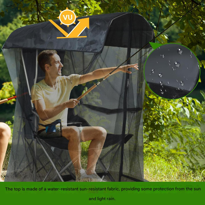 V888-ELOSUNG35848-202508111505-03 Portable Outdoor Chair Cover with Mosquito Net & Sun Canopy - UV & Water-Resistant Shelter for Camping & Fishing(black 205*125*205CM) - Image 4