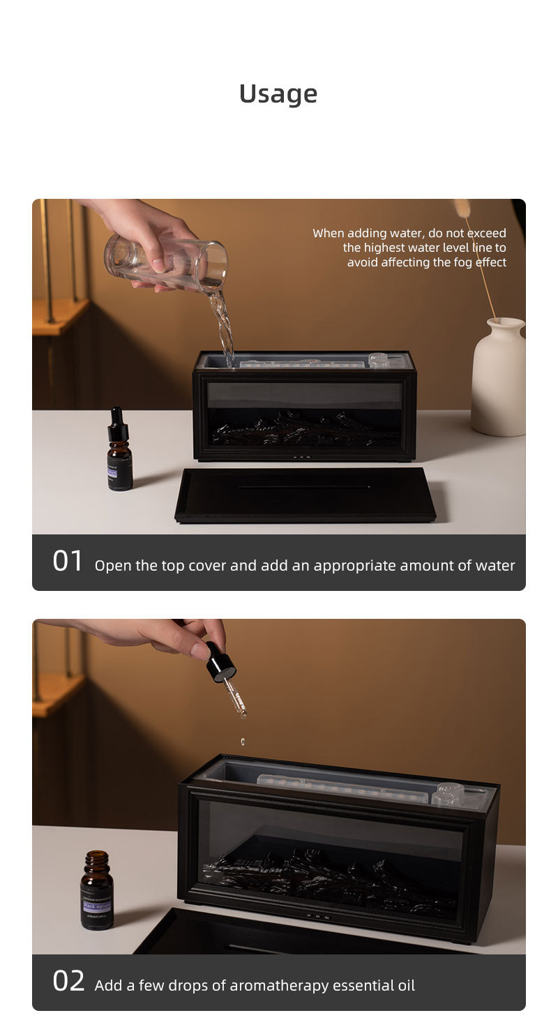 V888-ELOSUNG35860-202508111453-08 Fireplace Flame Effect Aroma Diffuser & Humidifier with 7-Colour Light, Timer & Remote Control(Dark Wood Grain) - Image 9