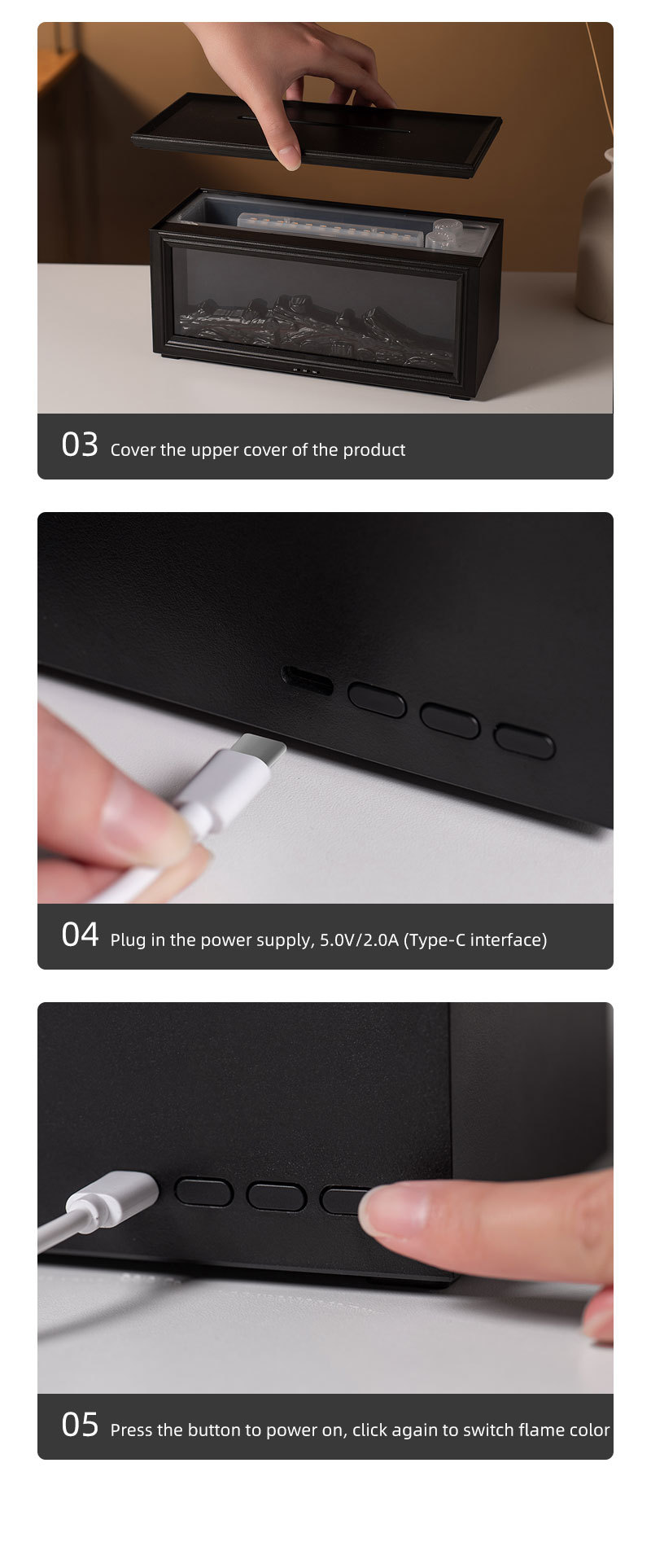 V888-ELOSUNG35860-202508111453-09 Fireplace Flame Effect Aroma Diffuser & Humidifier with 7-Colour Light, Timer & Remote Control(Dark Wood Grain) - Image 10