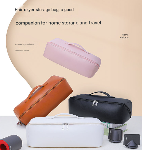 V888-ELOSUNG36061-202507281647-01 Brown Premium PU Leather Travel Case for Hair Styling Tools - Double Layer Waterproof Organizer Bag for Hair Dryer, Curler & Straightener - Image 2