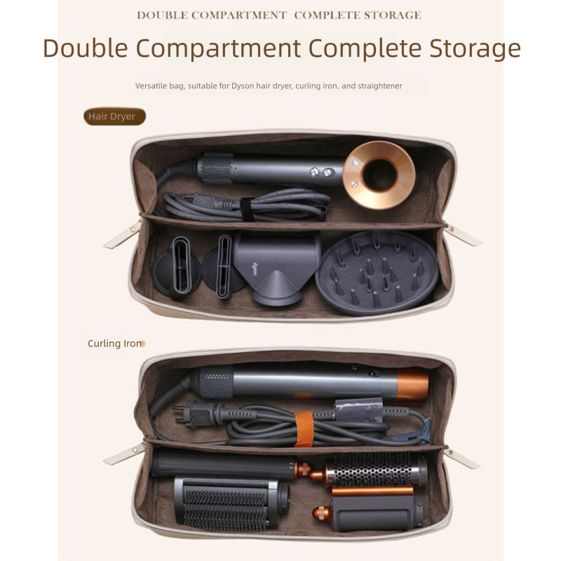 V888-ELOSUNG36061-202507281647-02 Brown Premium PU Leather Travel Case for Hair Styling Tools - Double Layer Waterproof Organizer Bag for Hair Dryer, Curler & Straightener - Image 3