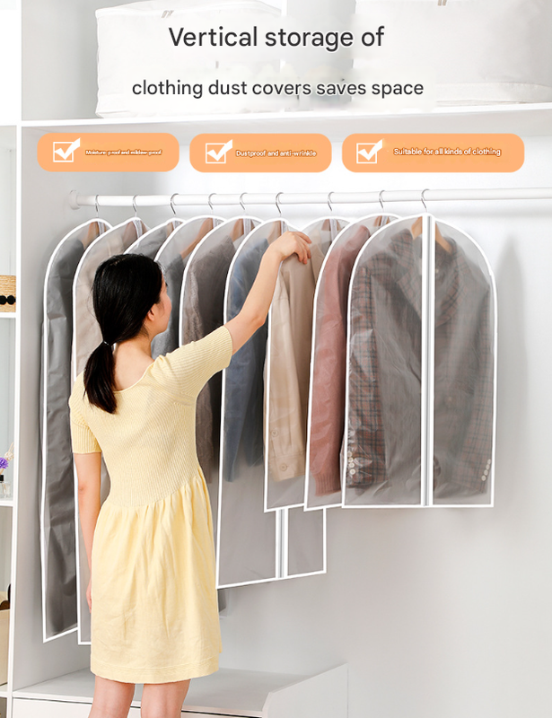 V888-ELOSUNG36115-202508041441-01 White Edge 10-Pack Hanging Garment Bags for Closet Storage - Translucent Dust-Proof Suit Covers, Washable & Reusable Coat Protectors (2 Sizes) - Image 2
