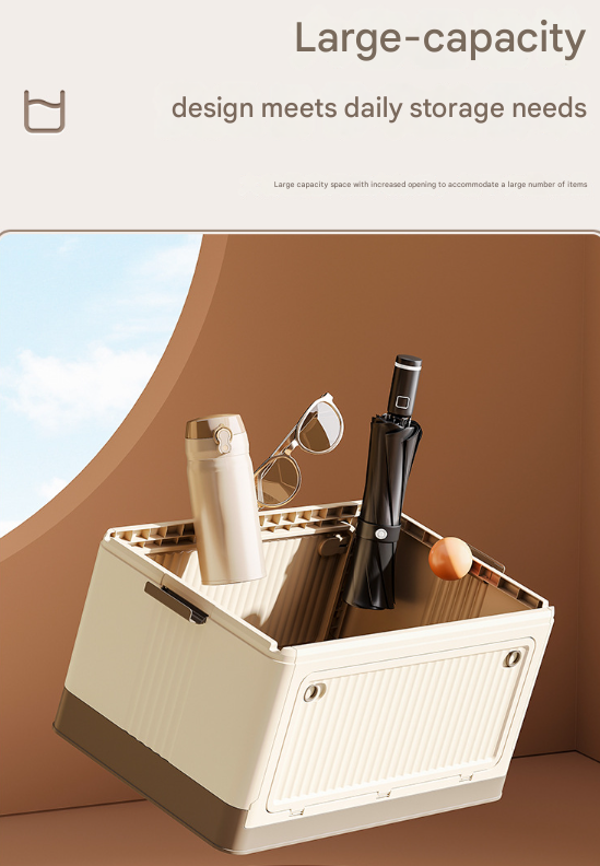 V888-ELOSUNG36120-202508041445-04 Size S Brown Collapsible Storage Box with Wheels and Telescopic Handle - Stackable Folding Crate for Car & Home - Image 5