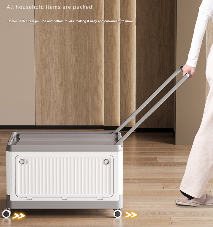 V888-ELOSUNG36122-202508041445-01 Size L Brown Collapsible Storage Box with Wheels and Telescopic Handle - Stackable Folding Crate for Car & Home - Image 2