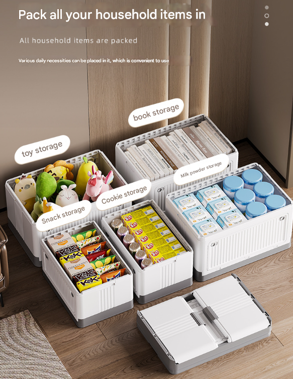 V888-ELOSUNG36123-202508041445-03 Size L Grey Collapsible Storage Box with Wheels and Telescopic Handle - Stackable Folding Crate for Car & Home - Image 4