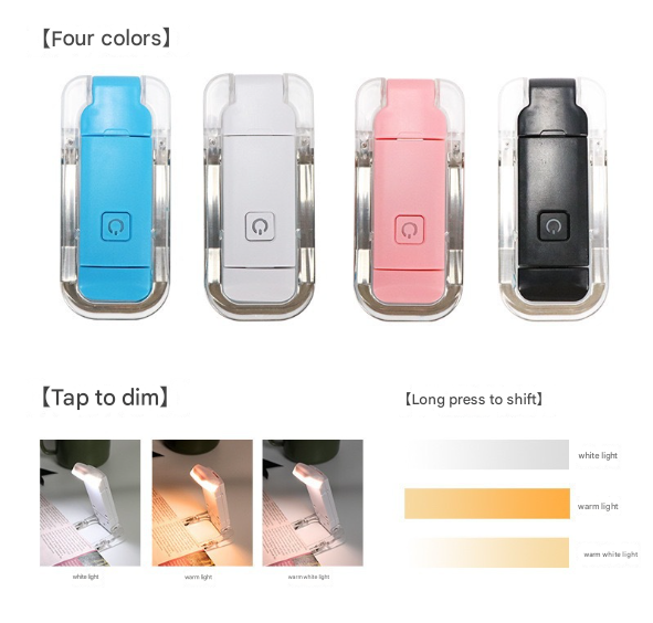 V888-ELOSUNG36167-202508061115-01 2 Pcs Black USB Rechargeable Clip-on LED Book Light - 3 Color Modes & Dimmable Brightness for Eye-Caring Reading - Image 2