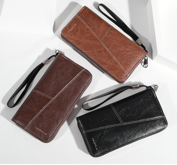 V888-ELOSUNG36231-202508121531-01 Brown Men's Long Zipper Wallet Clutch - PU Leather Wristlet with Phone and Card Slots - Image 2
