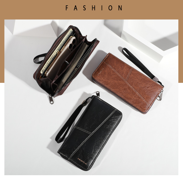 V888-ELOSUNG36231-202508121531-02 Brown Men's Long Zipper Wallet Clutch - PU Leather Wristlet with Phone and Card Slots - Image 3