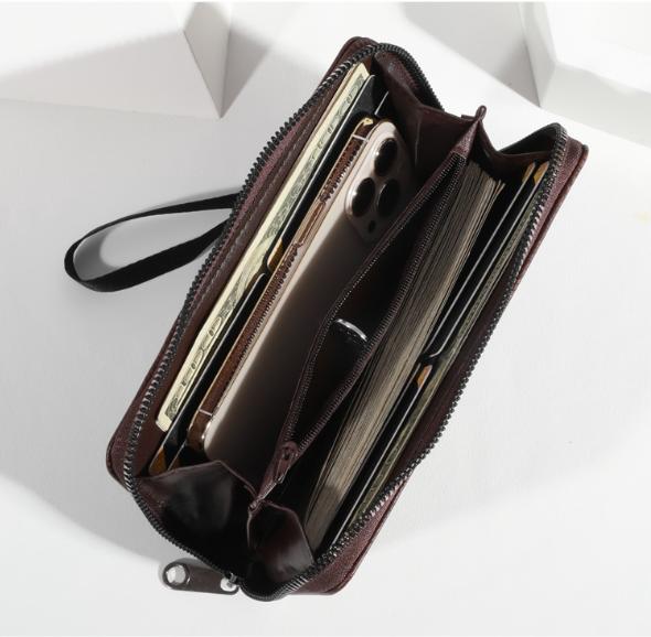 V888-ELOSUNG36231-202508121531-03 Brown Men's Long Zipper Wallet Clutch - PU Leather Wristlet with Phone and Card Slots - Image 4