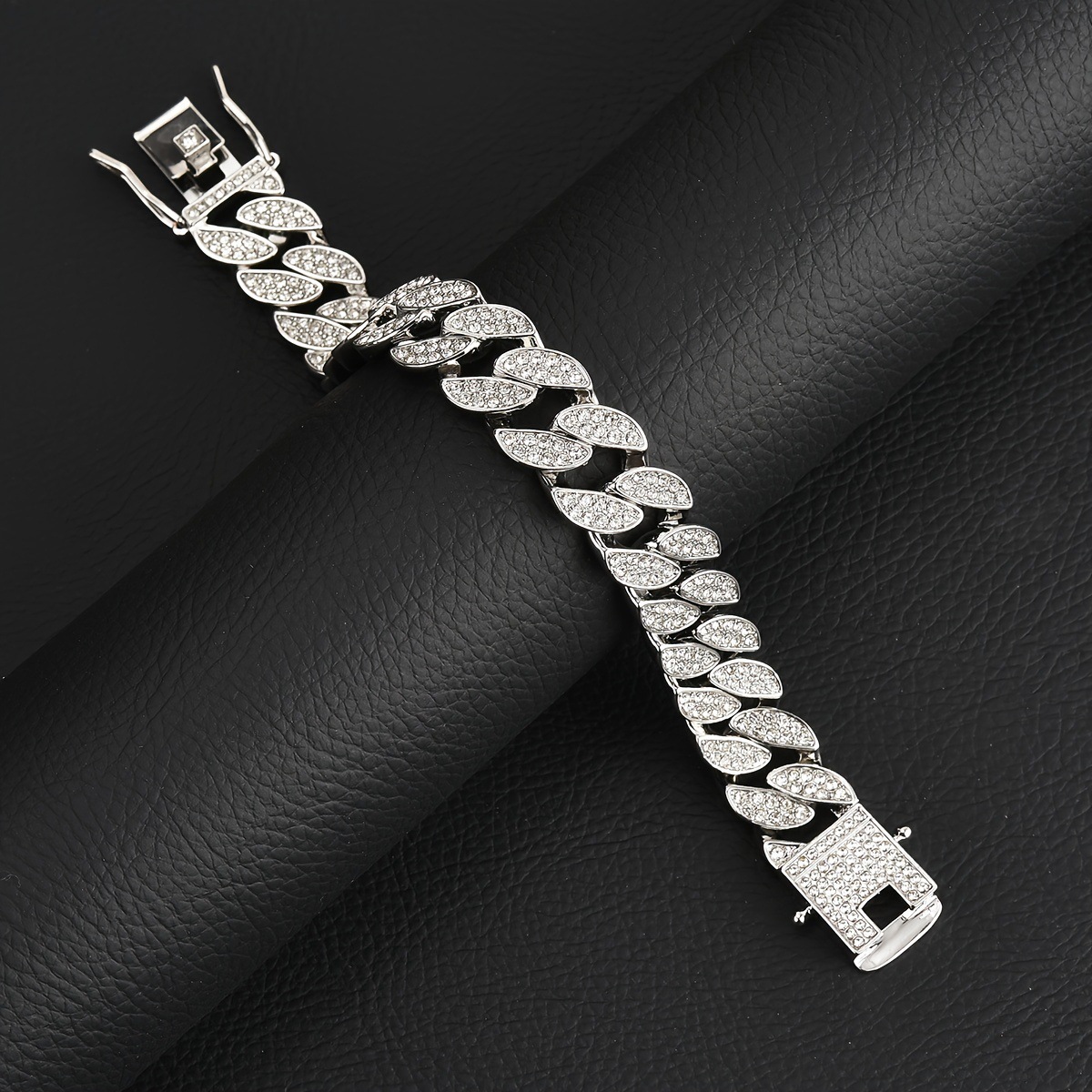 V888-ELOSUNG36307-202508191021-02 Silver 16mm Iced Out Cuban Link Bracelet - Heavy Paved Rhinestone Hip Hop Chain for Men - Image 3