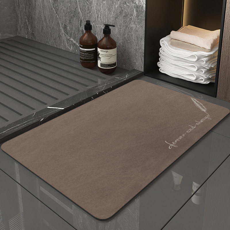 V888-ELOSUNG37035-202509121010-00 Super Absorbent Quick-Dry Diatomite Bath Mat - Non-Slip Suede Finish Bathroom Floor Mat(Feather Brown) - Image 1