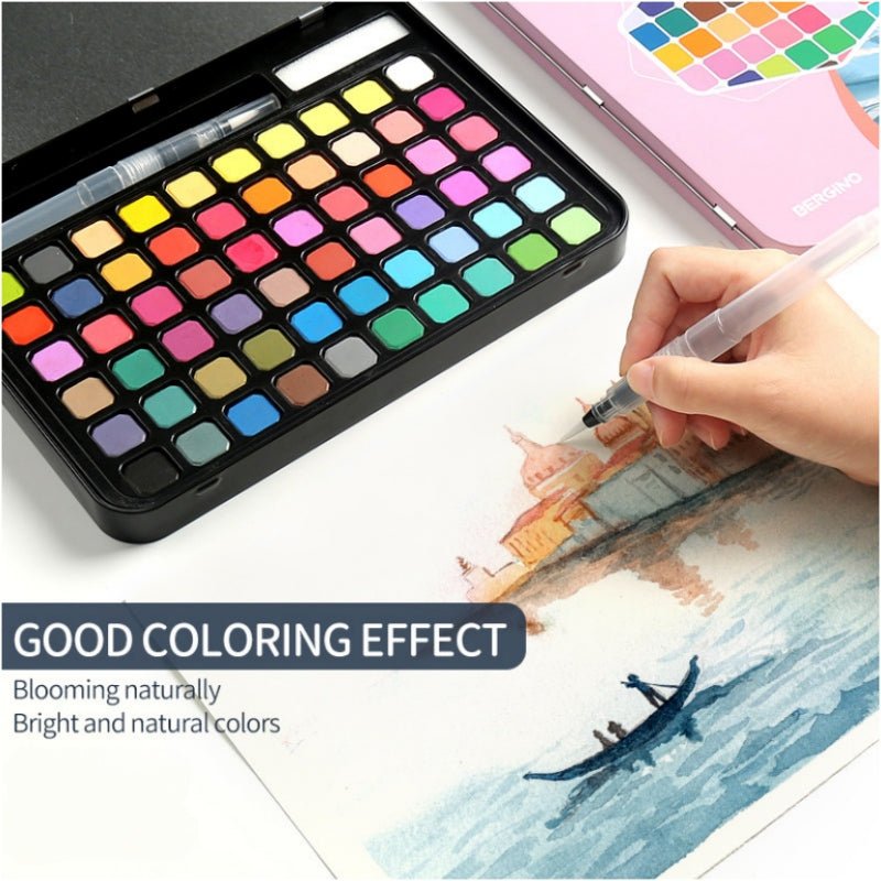 V922-AWD-D0911-PAISETMP-202508251145-01 Water paint colour set with brush metal case Portable 60 PCs Concentrated block - Pink - Image 2