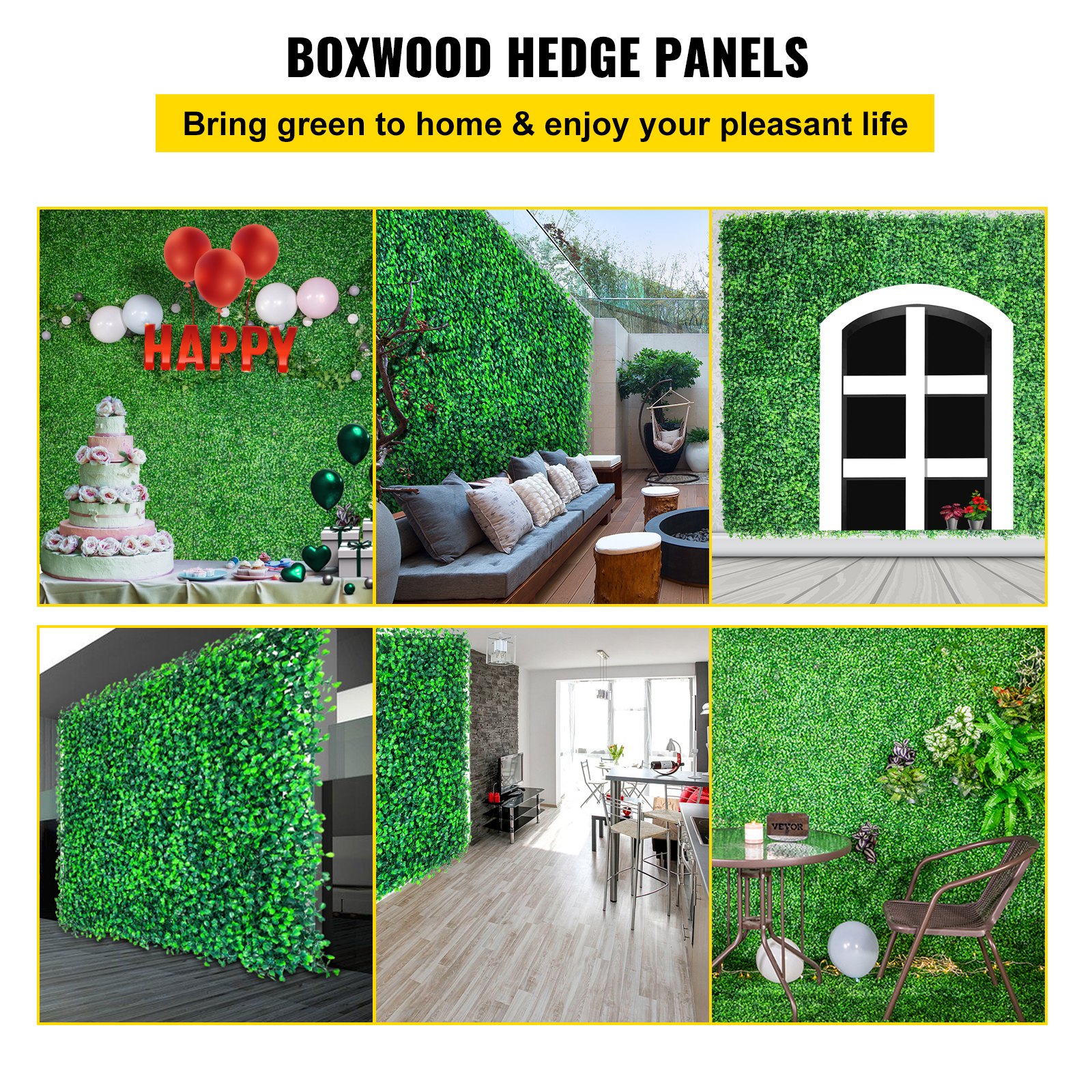 V952-AQFSYCGTYSW246OI9V0-202507141212-01 VEVOR Artificial Boxwood Panels, 12 PCS 20"x20" Boxwood Hedge Wall Panels, PE Artificial Grass Backdrop Wall 1.6"", Privacy Hedge Screen for Decoration of Outdoor, Indoor, Garden, Fence, and Backyar - Image 2