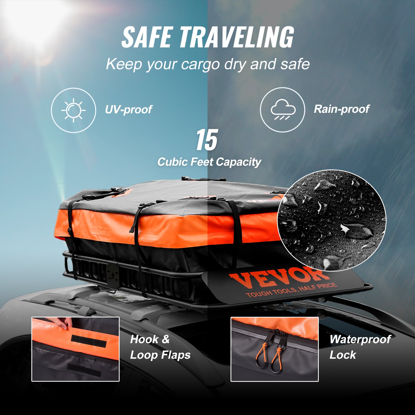 V952-CDXLJJY251365ROA4V0-202508011506-04 VEVOR Roof Rack Cargo Basket 200 LBS 51"x36"x5" for SUV Truck with Luggage Bag - Image 5