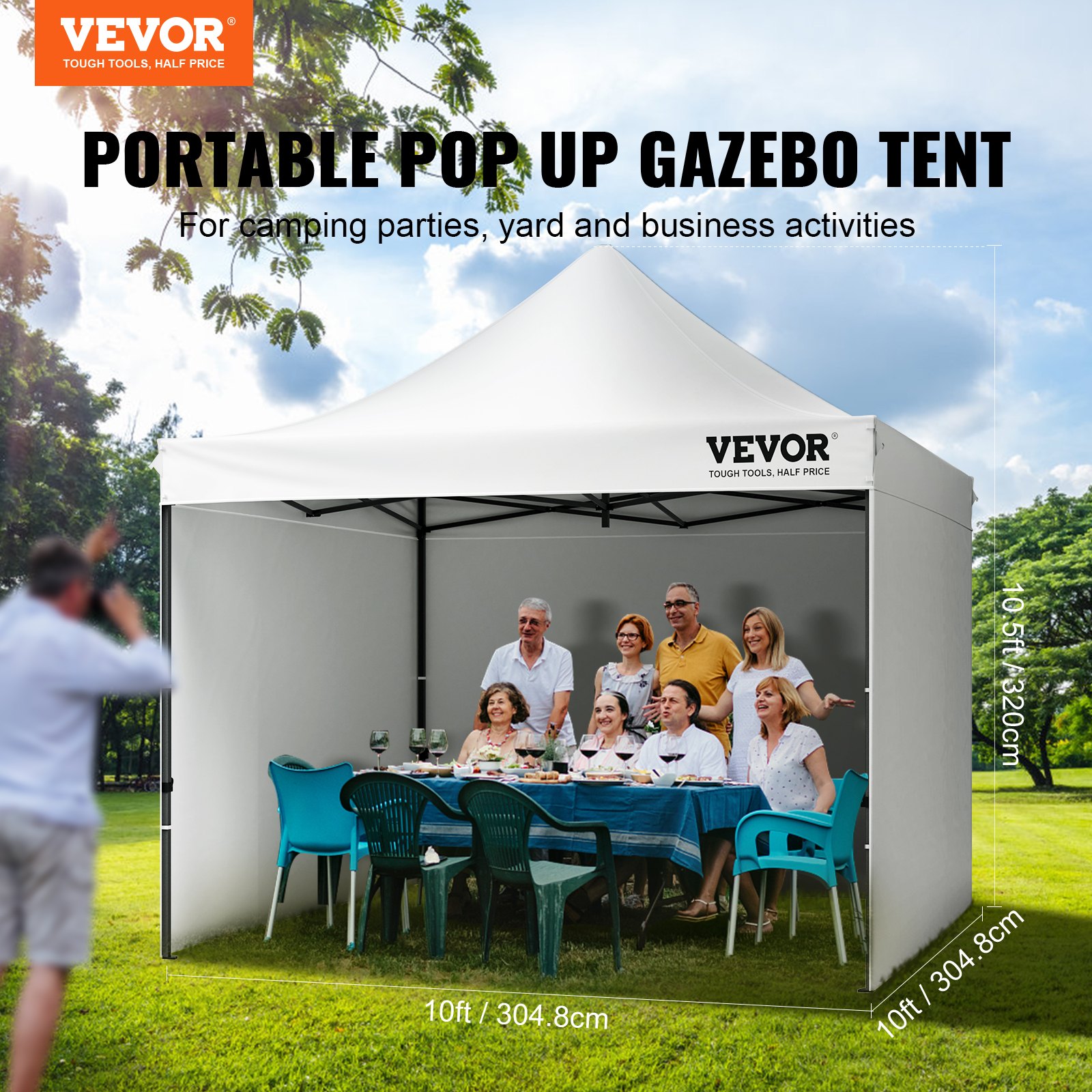 V952-DCSYPBS1010FTGMH8V0-202507141628-01 VEVOR Pop Up Canopy Tent Outdoor Gazebo Tent 10x10FT with Sidewalls & Bag White - Image 2
