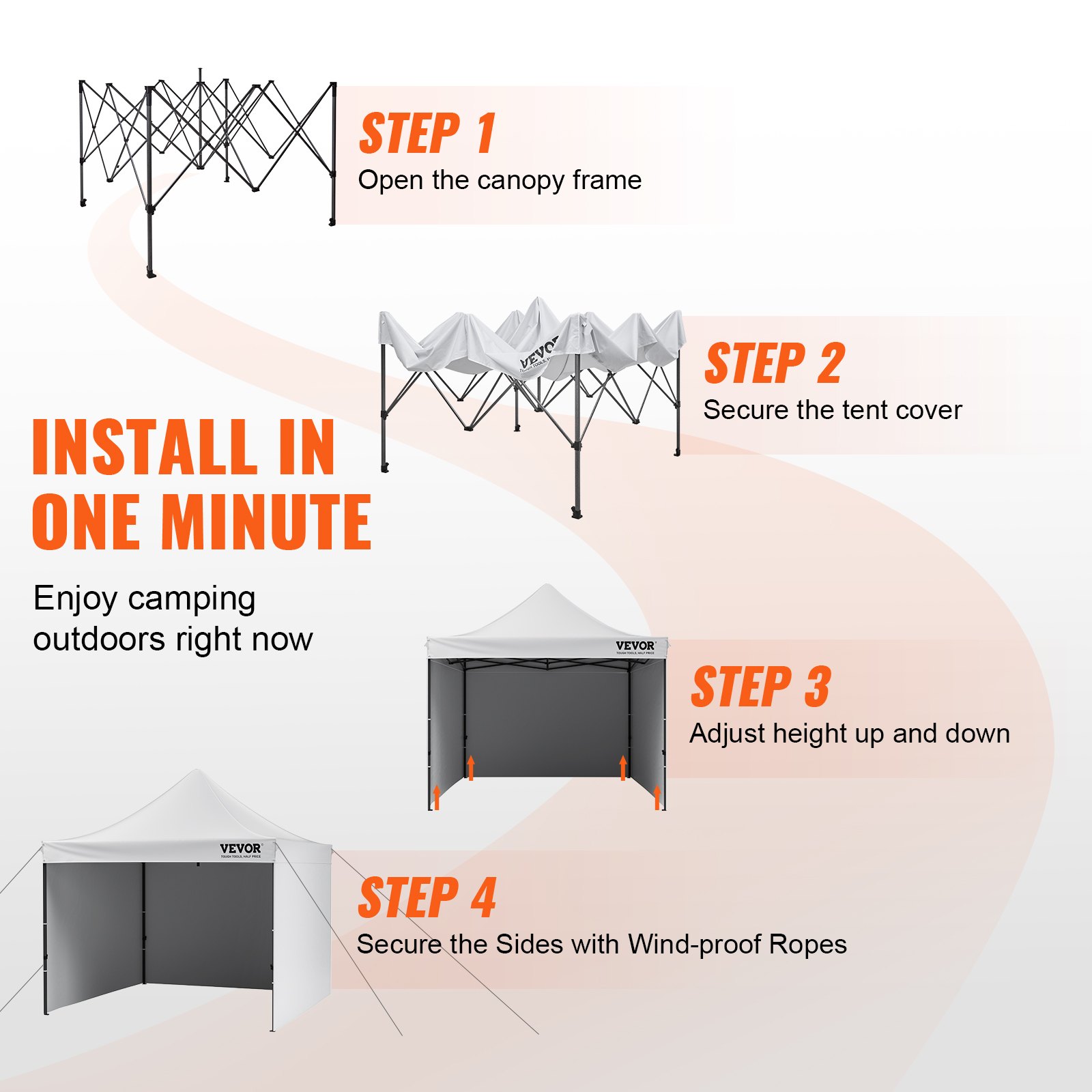 V952-DCSYPBS1010FTGMH8V0-202507141628-03 VEVOR Pop Up Canopy Tent Outdoor Gazebo Tent 10x10FT with Sidewalls & Bag White - Image 4