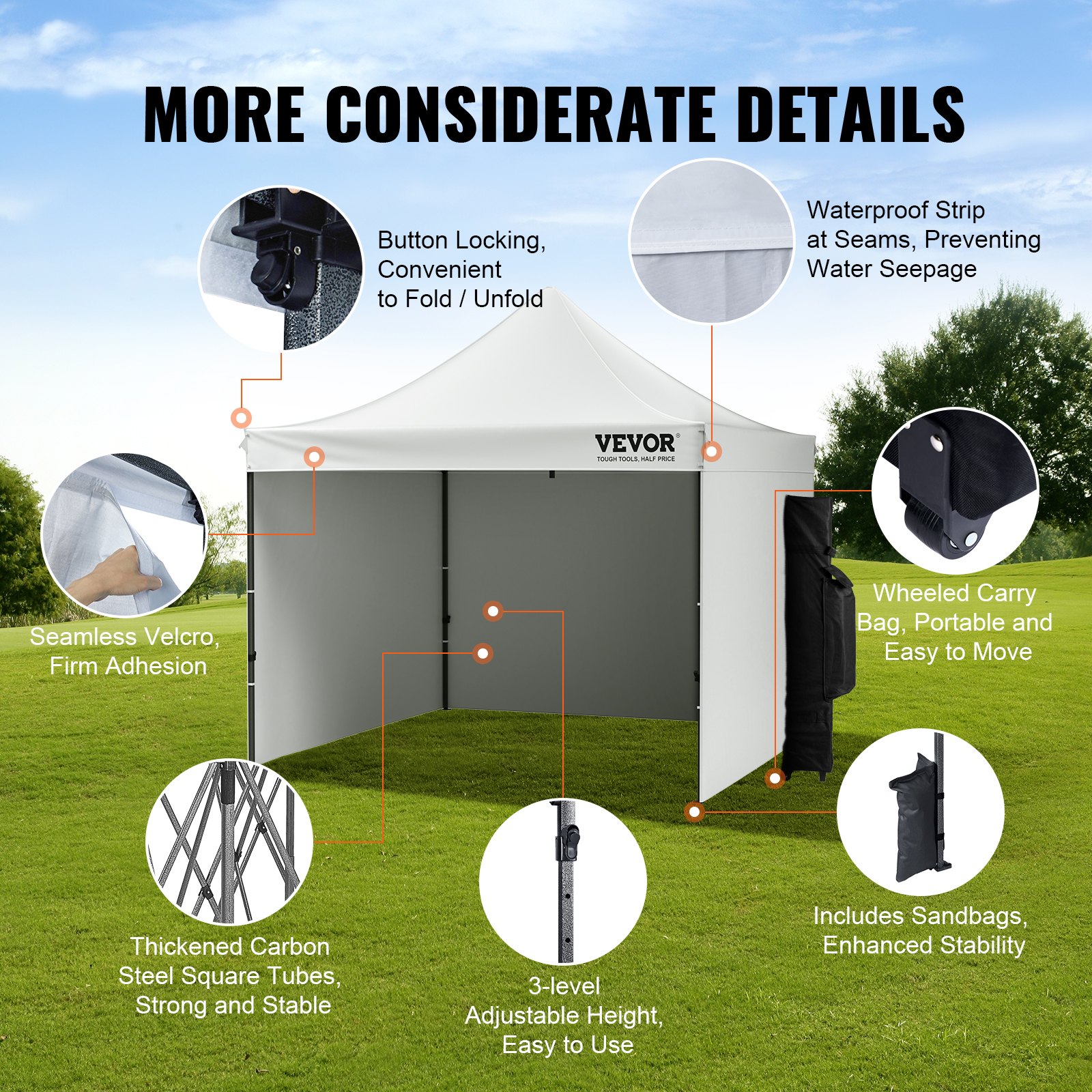V952-DCSYPBS1010FTGMH8V0-202507141628-04 VEVOR Pop Up Canopy Tent Outdoor Gazebo Tent 10x10FT with Sidewalls & Bag White - Image 5