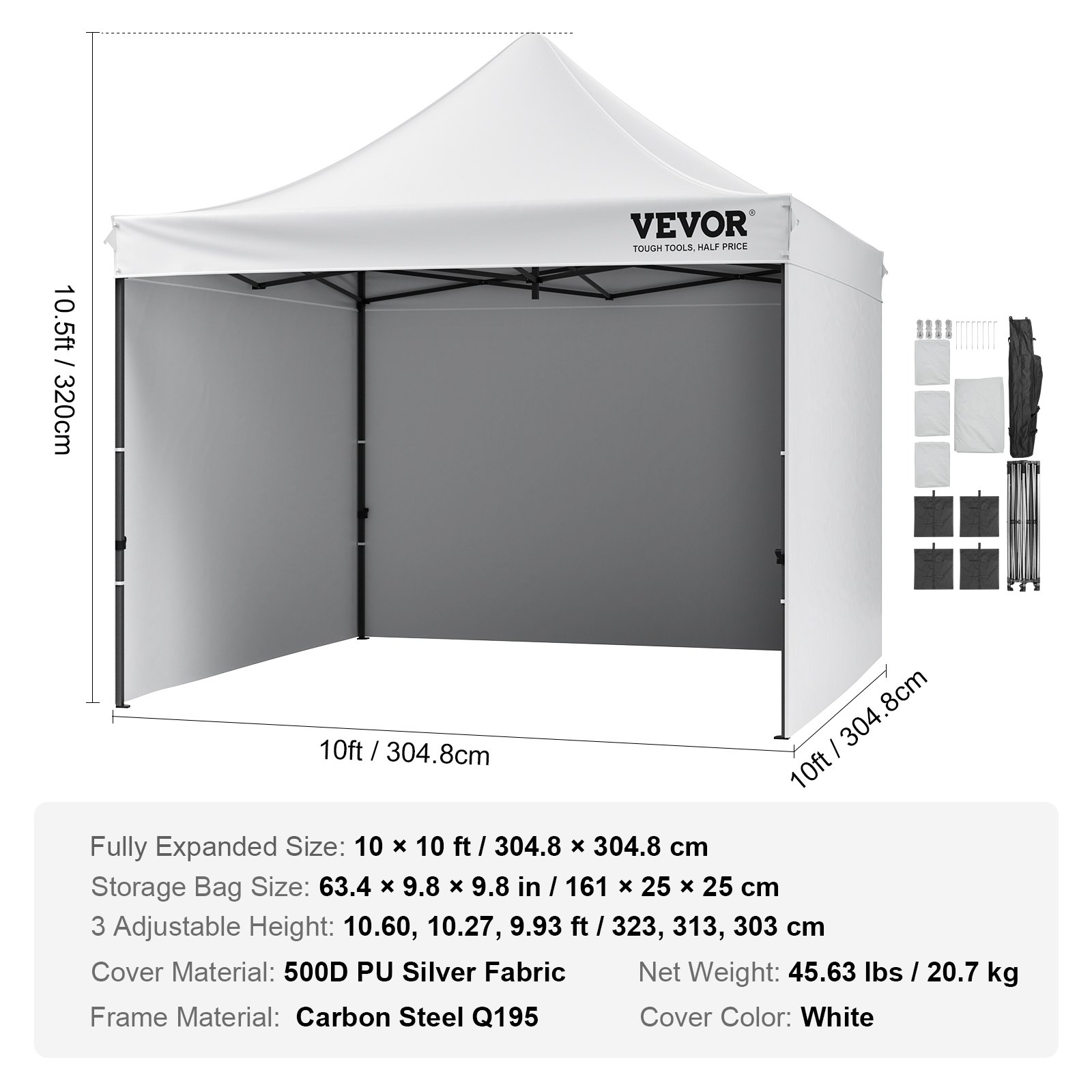 V952-DCSYPBS1010FTGMH8V0-202507141628-06 VEVOR Pop Up Canopy Tent Outdoor Gazebo Tent 10x10FT with Sidewalls & Bag White - Image 7