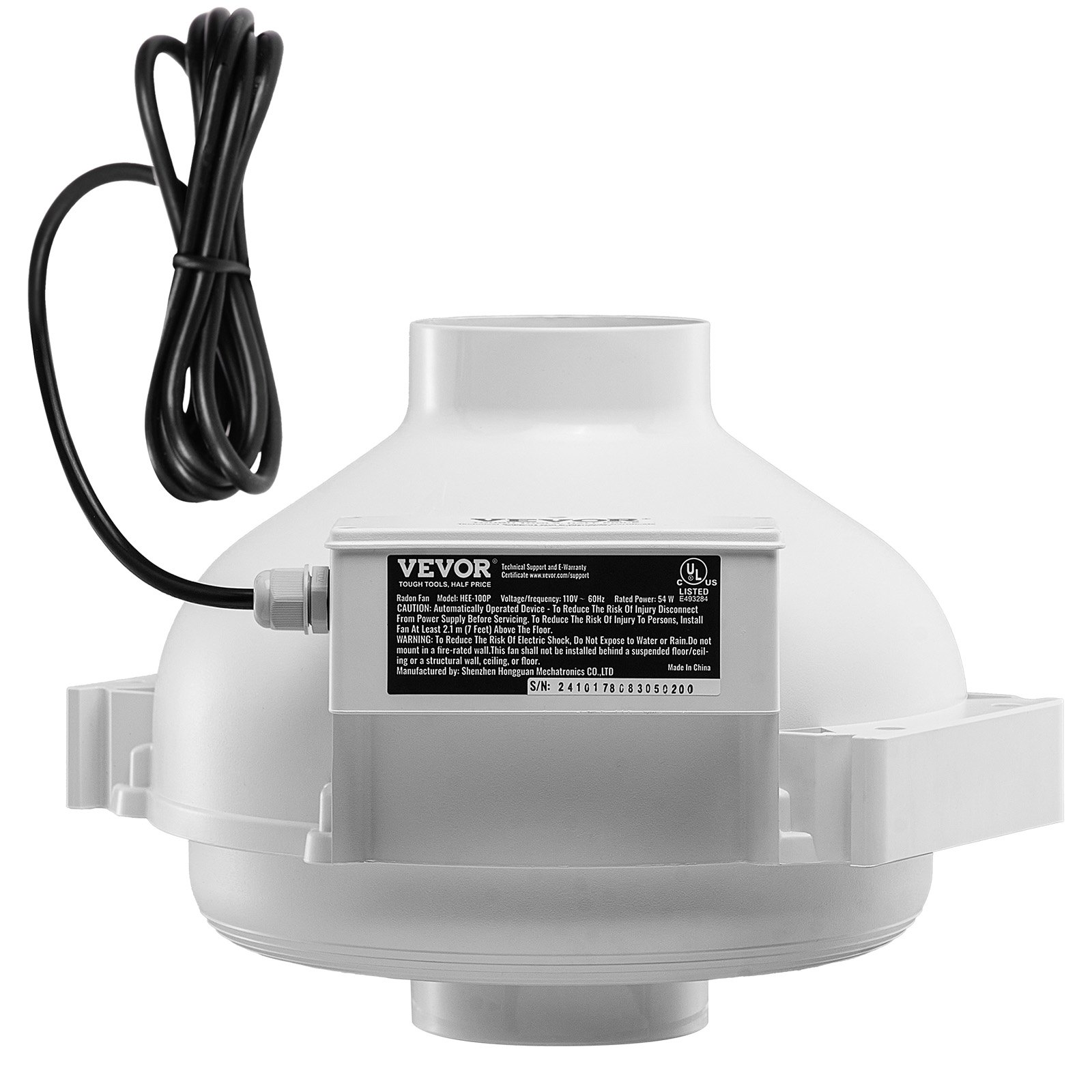V952-DFSDJ4INCH26WNZBVV3-202507141312-00 VEVOR 4" to 4.5" Radon Mitigation Fan System Quiet 260CFM Inline Duct Waterproof - Image 1