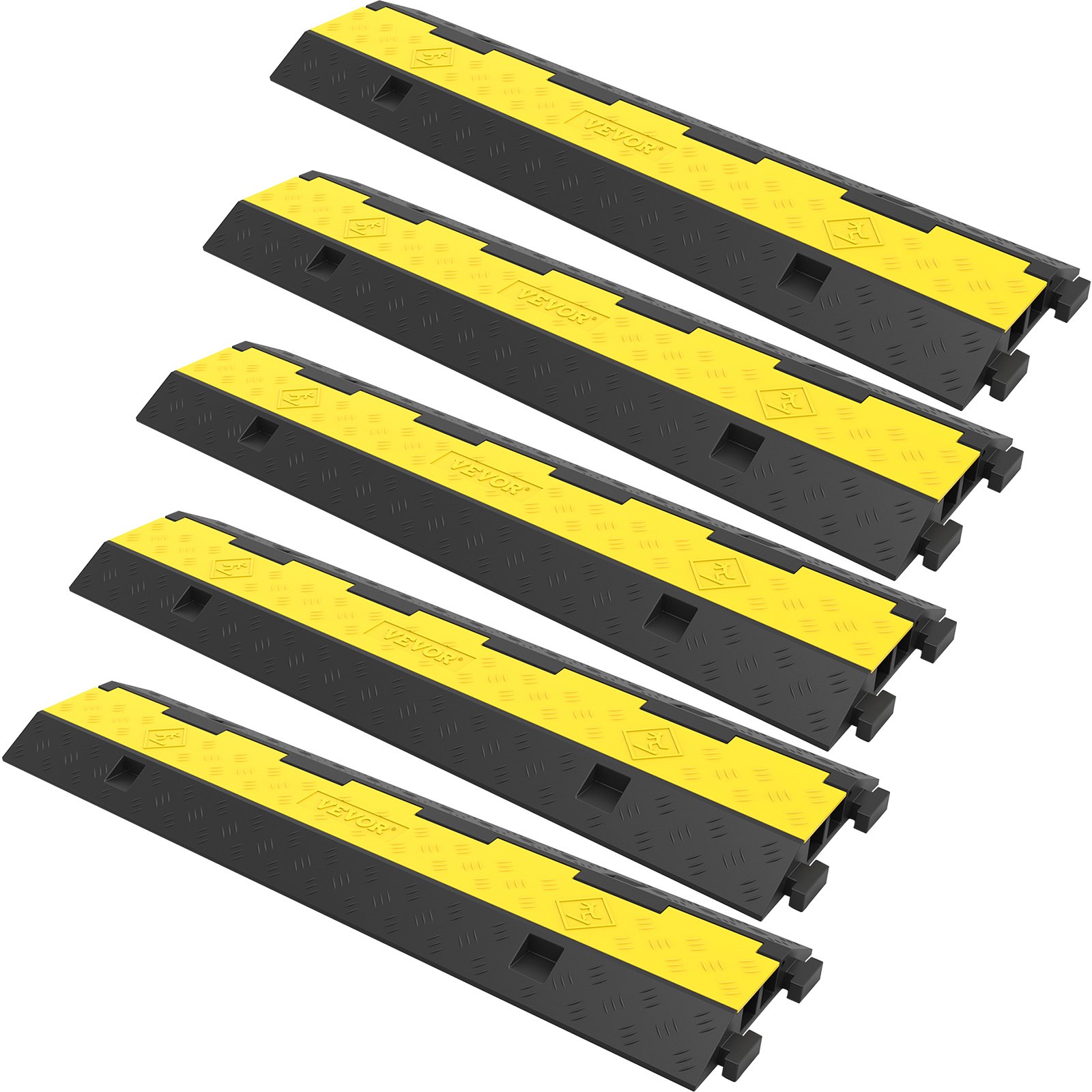 car driveway curb ramps VEVOR Cable Protector Ramp, 5 Packs 2 Channels Speed Bump Hump, Rubber Modular Speed Bump Rated 11000 LBS Load Capacity, Protective Wire Cord Ramp Driveway Rubber Traffic Speed Bumps Cable Protector - Image 1