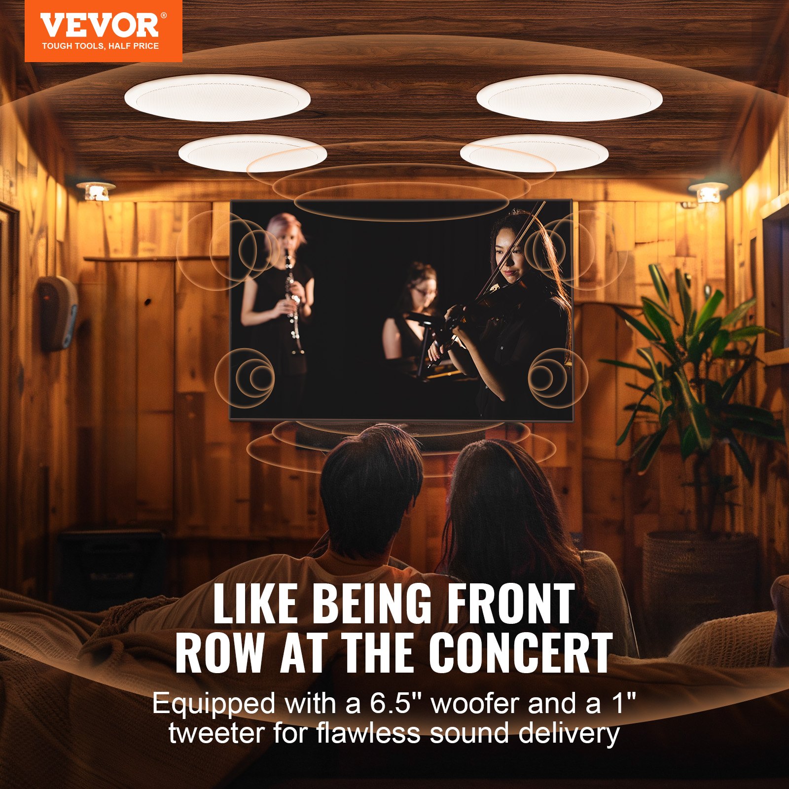 V952-DPXDYSQ65YCSYB22LV3-202507141832-01 VEVOR 4 PCs 165.1 mm Bluetooth in Ceiling Speakers, 150W, Flush Mount Ceiling & in-Wall Speaker System with Impedance 89dB Sensitivity, for Home Kitchen Living Room Bedroom or Covered Porches - Image 2